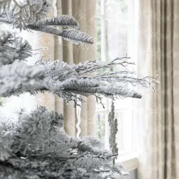 KING OF CHRISTMAS 7ft Snow Flocked Artificial Christmas Tree Unlit, King Noble Flock Christmas Tree with Metal Stand, Hinged Xmas Tree for Holiday Home Office Indoor & Outdoor Christmas Decor