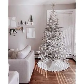 KING OF CHRISTMAS 7ft Snow Flocked Artificial Christmas Tree Unlit, King Noble Flock Christmas Tree with Metal Stand, Hinged Xmas Tree for Holiday Home Office Indoor & Outdoor Christmas Decor