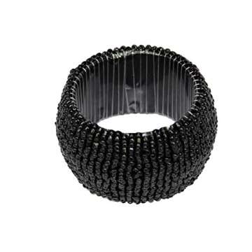 COTTON CRAFT Glitz Handmade Beaded Dining Table Napkin Rings - Set of 12 - Halloween Harvest Autumn Fall Thanksgiving Holiday Christmas Xmas Celebration Festive Party Gift Décor - Black