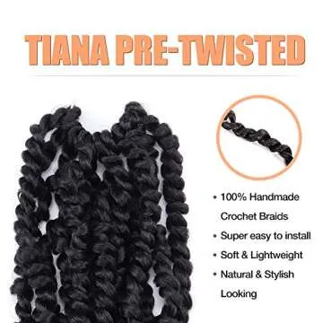 TOYOTRESS Tiana Passion Twist Hair - 16 inch Pre-twisted Crochet Braids Natural Black, Synthetic Braiding Hair Extensions (16 Inch, 1B)