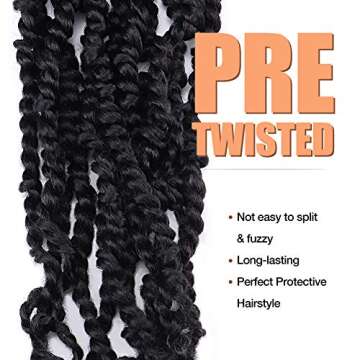 TOYOTRESS Tiana Passion Twist Hair - 16 inch Pre-twisted Crochet Braids Natural Black, Synthetic Braiding Hair Extensions (16 Inch, 1B)