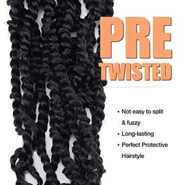 TOYOTRESS Tiana Passion Twist Hair - 16 inch Pre-twisted Crochet Braids Natural Black, Synthetic Braiding Hair Extensions (16 Inch, 1B)