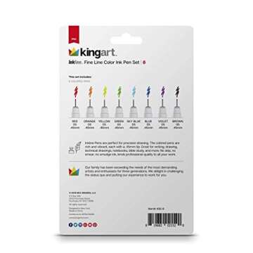KINGART 435-8 Precision Graphic Pens - 8 Assorted Colors