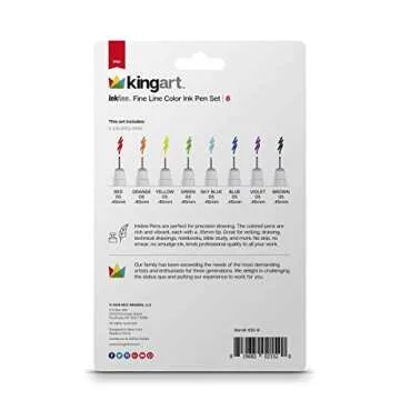 KINGART 435-8 Precision Graphic Pens - 8 Assorted Colors