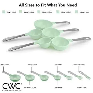COOK WITH COLOR Measuring Cups Set and Measuring Spoon Set, Stainless Steel Handles, Nesting Kitchen Measuring Set, Liquid Measuring Cup Set, 12 PC Stainless Steel, Mint