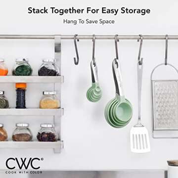 COOK WITH COLOR Measuring Cups Set and Measuring Spoon Set, Stainless Steel Handles, Nesting Kitchen Measuring Set, Liquid Measuring Cup Set, 12 PC Stainless Steel, Mint