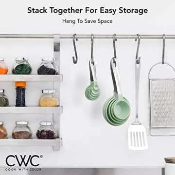 COOK WITH COLOR Measuring Cups Set and Measuring Spoon Set, Stainless Steel Handles, Nesting Kitchen Measuring Set, Liquid Measuring Cup Set, 12 PC Stainless Steel, Mint