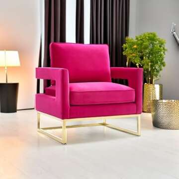 Tov Furniture The Avery Collection Modern Style Living Room Den Velvet Upholstered Armchair with Gol...