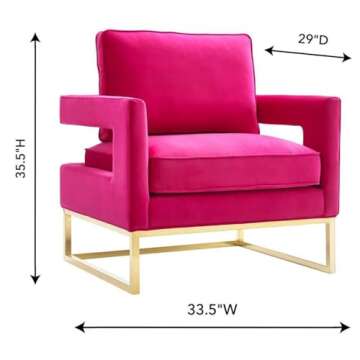 Tov Furniture The Avery Collection Modern Style Living Room Den Velvet Upholstered Armchair with Gold Legs, Pink