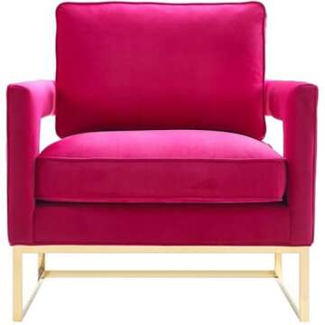 Tov Furniture The Avery Collection Modern Style Living Room Den Velvet Upholstered Armchair with Gold Legs, Pink