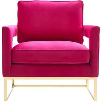 Tov Furniture The Avery Collection Modern Style Living Room Den Velvet Upholstered Armchair with Gold Legs, Pink