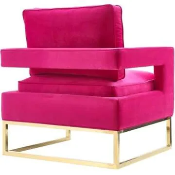 Tov Furniture The Avery Collection Modern Style Living Room Den Velvet Upholstered Armchair with Gold Legs, Pink
