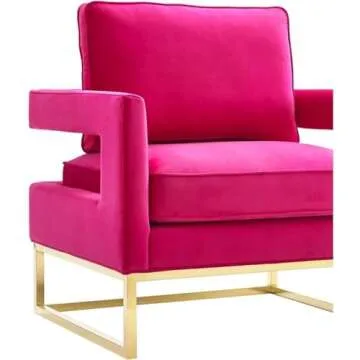 Tov Furniture The Avery Collection Modern Style Living Room Den Velvet Upholstered Armchair with Gold Legs, Pink