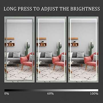 COOL2DAY Full Length Dressing LED Mirror Large Rectangle Dimmable Floor Mirror Wall Mirror,Waterproof Mirror for Bedroom Bathroom and Living Room (47"x 22")