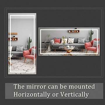COOL2DAY Full Length Dressing LED Mirror Large Rectangle Dimmable Floor Mirror Wall Mirror,Waterproof Mirror for Bedroom Bathroom and Living Room (47"x 22")