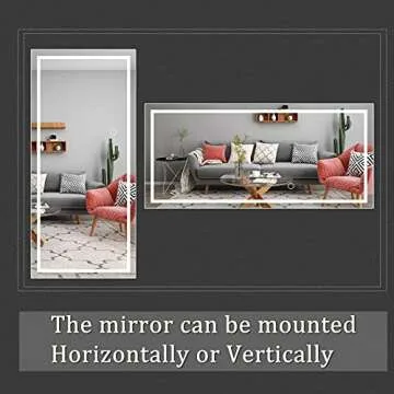 COOL2DAY Full Length Dressing LED Mirror Large Rectangle Dimmable Floor Mirror Wall Mirror,Waterproof Mirror for Bedroom Bathroom and Living Room (47"x 22")