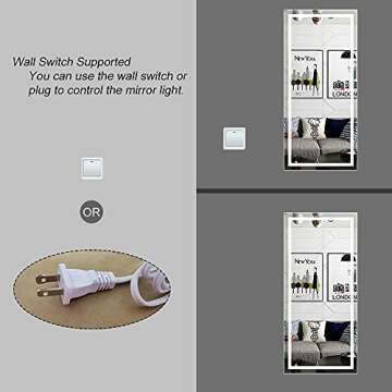 COOL2DAY Full Length Dressing LED Mirror Large Rectangle Dimmable Floor Mirror Wall Mirror,Waterproof Mirror for Bedroom Bathroom and Living Room (47"x 22")