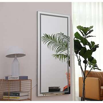 COOL2DAY Full Length Dressing LED Mirror Large Rectangle Dimmable Floor Mirror Wall Mirror,Waterproof Mirror for Bedroom Bathroom and Living Room (47"x 22")