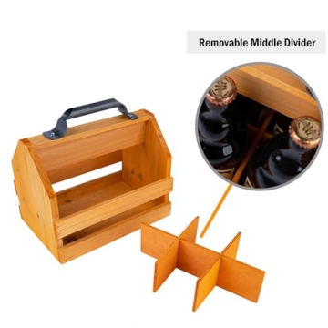 BARGIFTS 6-Bottle Wooden Caddy with Opener For Beer Lovers