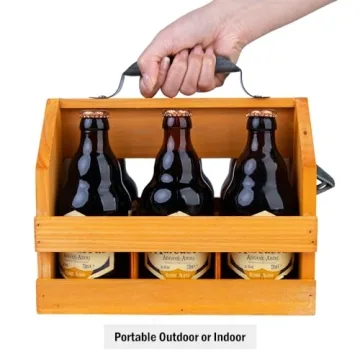 BARGIFTS 6-Bottle Wooden Caddy with Opener For Beer Lovers