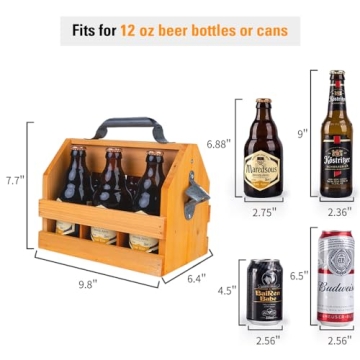 BARGIFTS 6-Bottle Wooden Caddy with Opener For Beer Lovers