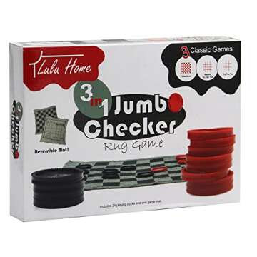 Lulu Home Jumbo Checkers, Giant 3-in-1 Checkers Game Rug Board Game Set, 2 Players