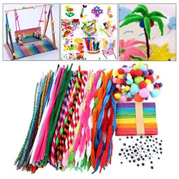 Assorted Arts and Crafts Supplies for Kids Girls Ages 6 7 8 9 10, Pipe Cleaners, Letter Beads, Pom P...