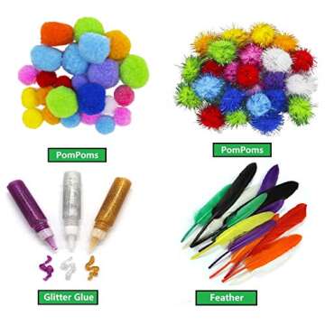 Assorted Arts and Crafts Supplies for Kids Girls Ages 6 7 8 9 10, Pipe Cleaners, Letter Beads, Pom Poms,Glue,Sticks,Wiggle Googly Eyes,All in One Toddler Crafts Set for School Projects DIY Activities