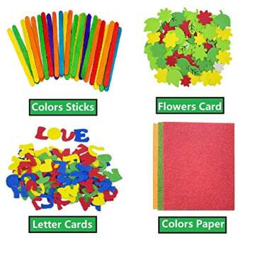 Assorted Arts and Crafts Supplies for Kids Girls Ages 6 7 8 9 10, Pipe Cleaners, Letter Beads, Pom Poms,Glue,Sticks,Wiggle Googly Eyes,All in One Toddler Crafts Set for School Projects DIY Activities