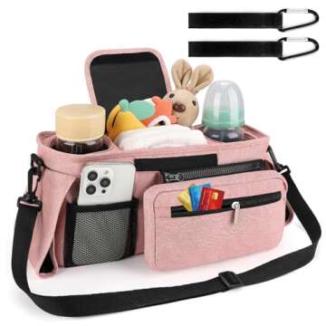 Accmor Universal Stroller Organizer with Insulated Cup Holder Detachable Phone Bag and Shoulder Stra...