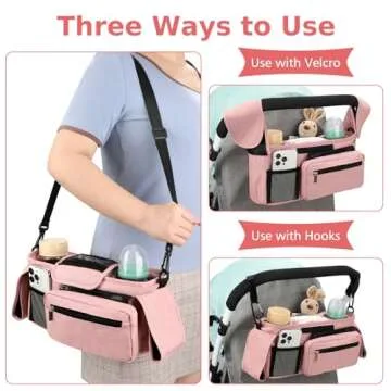 Accmor Universal Stroller Organizer with Insulated Cup Holder Detachable Phone Bag and Shoulder Strap,Stroller Bag Caddy Organizer Accessories Fits for Uppababy, Baby Jogger, Britax Strollers