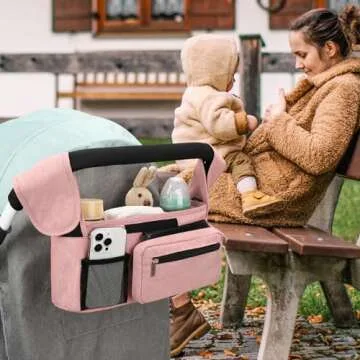 Accmor Universal Stroller Organizer with Insulated Cup Holder Detachable Phone Bag and Shoulder Strap,Stroller Bag Caddy Organizer Accessories Fits for Uppababy, Baby Jogger, Britax Strollers