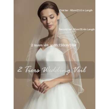 HEREAD 2-Tier Wedding Veil Waist Length Short Bride Hair Accessoies Bridal Tulle with Comb and Penci...