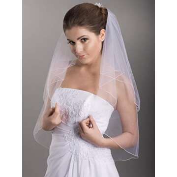 HEREAD 2-Tier Wedding Veil Waist Length Short Bride Hair Accessoies Bridal Tulle with Comb and Pencil Edge (White)