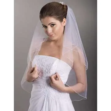 HEREAD 2-Tier Wedding Veil Waist Length Short Bride Hair Accessoies Bridal Tulle with Comb and Pencil Edge (White)