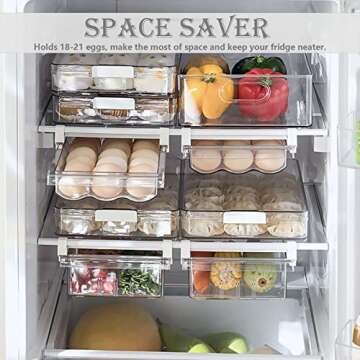 Refrigerator Organizer Bins - Large Capacity Egg Holder Tray for Refrigerator, Clear Plastic Contain...