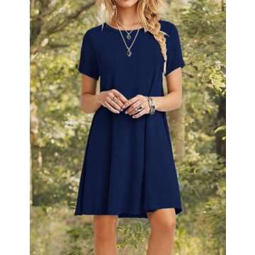 MOLERANI Women's Casual Plain T-Shirt Dress - Navy Blue