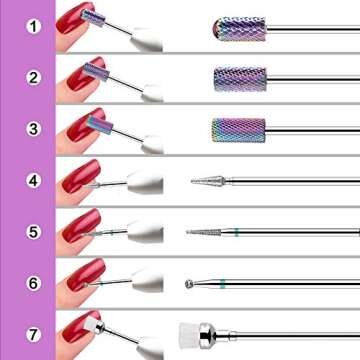 Tungsten Carbide Diamond Carbide Nail Drill Bits Set ECBASKET Nail File Bits 7pcs 3/32 inch for Acrylic Gel Nails Cuticle Manicure Pedicure