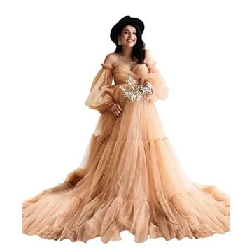 Midiluy Skin Maternity Dress Tulle Robe Pregnancy Dresses for Photoshoot Puffy Ruffles Bridal Linger...