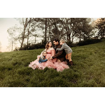 Midiluy Skin Maternity Dress Tulle Robe Pregnancy Dresses for Photoshoot Puffy Ruffles Bridal Lingerie Bathgown Sheer Wedding Scarf for Baby Shower Skin M