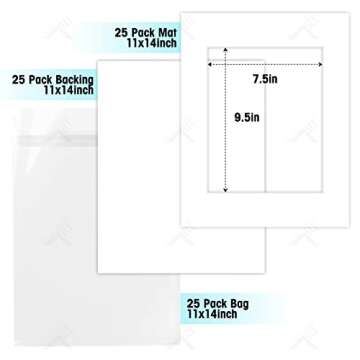 Golden State Art Acid Free Pack of 25 White Picture Mats for 8x10 Picture with Backing and Bags