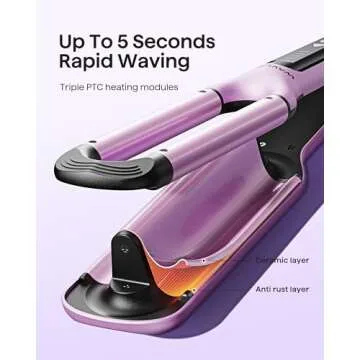 Wavytalk Curling Iron Beach Waves, Hair Crimpers with 3 Barrel, Ceramic Curling Wand Adjustable Temperature Easy Waves, Dual Voltage, Pink