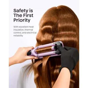 Wavytalk Curling Iron Beach Waves, Hair Crimpers with 3 Barrel, Ceramic Curling Wand Adjustable Temperature Easy Waves, Dual Voltage, Pink