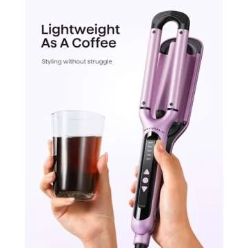 Wavytalk Curling Iron Beach Waves, Hair Crimpers with 3 Barrel, Ceramic Curling Wand Adjustable Temperature Easy Waves, Dual Voltage, Pink