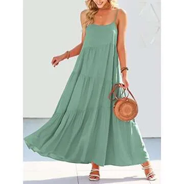 ANRABESS Women Summer Casual Loose Sleeveless Sundress Spaghetti Strap Flowy Boho Linen Beach Vacation Maxi Long Dress Lake Green Small