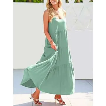 ANRABESS Women Summer Casual Loose Sleeveless Sundress Spaghetti Strap Flowy Boho Linen Beach Vacation Maxi Long Dress Lake Green Small