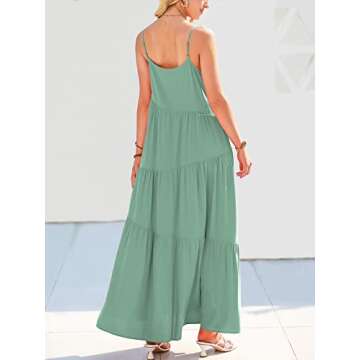 ANRABESS Women Summer Casual Loose Sleeveless Sundress Spaghetti Strap Flowy Boho Linen Beach Vacation Maxi Long Dress Lake Green Small