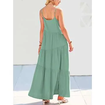 ANRABESS Women Summer Casual Loose Sleeveless Sundress Spaghetti Strap Flowy Boho Linen Beach Vacation Maxi Long Dress Lake Green Small