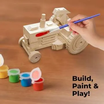 Kraftic Woodworking Building Kit for Kids, with 3 Educational DIY Carpentry Construction Wood Model Kit Toy Projects for Boys and Girls- Tractor, Bulldozer and Racing Car