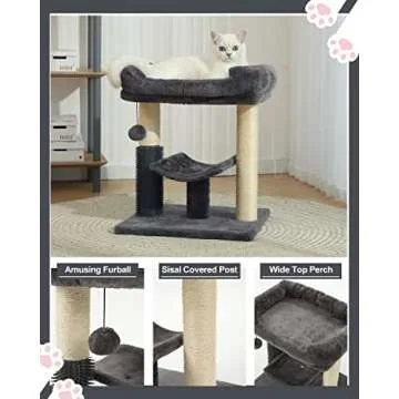 Hoopet cat Tree Tower,cat Scratching Post for Indoor Cats,Featuring with Super Cozy Perch,Cat Self Groomer and Interactive Dangling Ball Great for Kittens and Cats